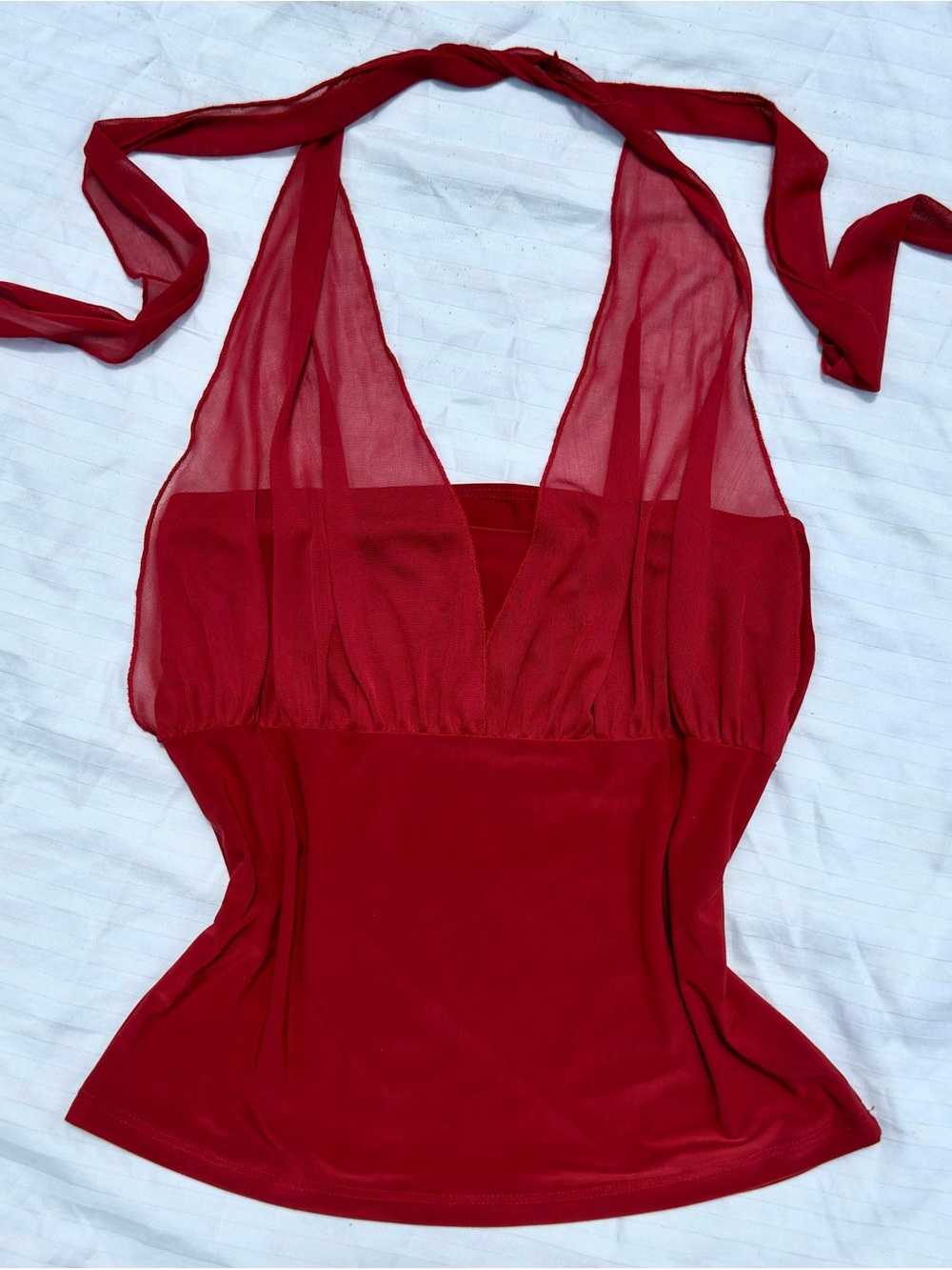 Y2K Red Sheer Halter Neck Top